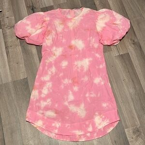 Pink Tie-Dye Puff Sleeve Dress
